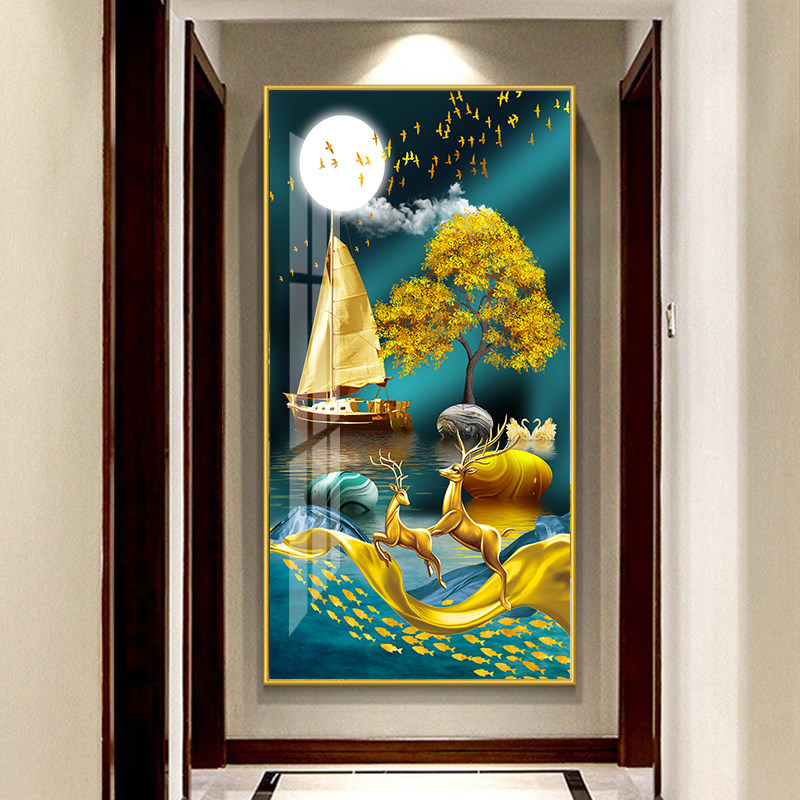 Entrance Xuanguan Family Residence Decoration Painting Vertical Version Living Room Light Luxury Hanging Painting Modern Brief Aisle Solid Crystal Porcelain Inlaid Drilling Wall