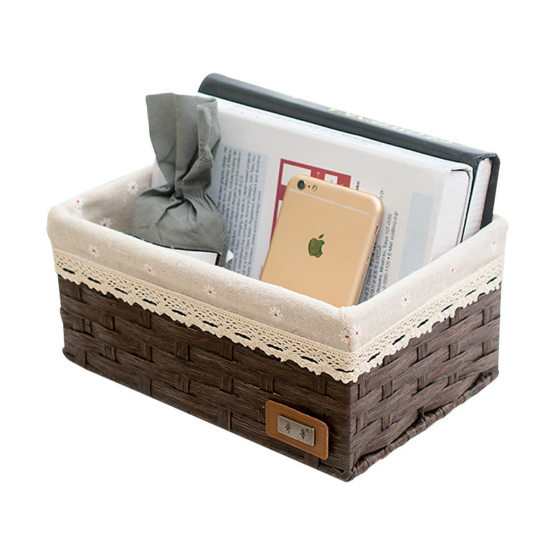 Qilu Desktop Storage Basket Woven Basket Entrance Key Box Straw Snack Basket Storage Box Sundries Arrangement Rattan Basket