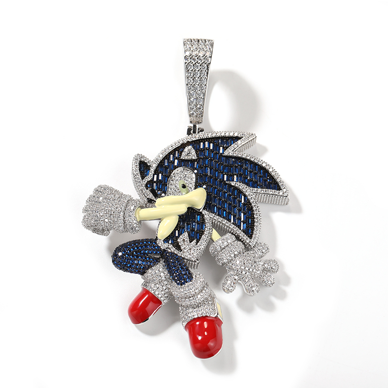 Hip-Hop Cartoon Character Sonic Pendant Necklace Hedgehog Versatile Tiktok Style Accessory Street Fashion Hip-Hop Cartoon Character Sonic Pendant Necklace Hedgehog Versatile Tiktok Style Accessory Street Fashion