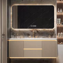 Bathroom cabinet combination slate hot-bent integrated basin washbasin solid wood French cream style washbasin new style