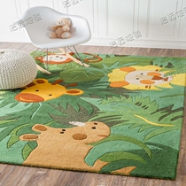 Green Forest Animal Cartoon Childrens Room Boy Kindergarten Carpet Living Room Bedroom Bedside Handmade Acrylic Custom