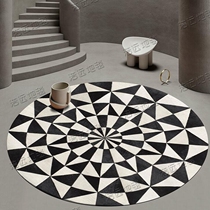 Italian Minimalist Black And White Plaid Round Living Room Carpet Nordic-Like Inter-Board Bedroom Bedside Handmade Carpet Customisation