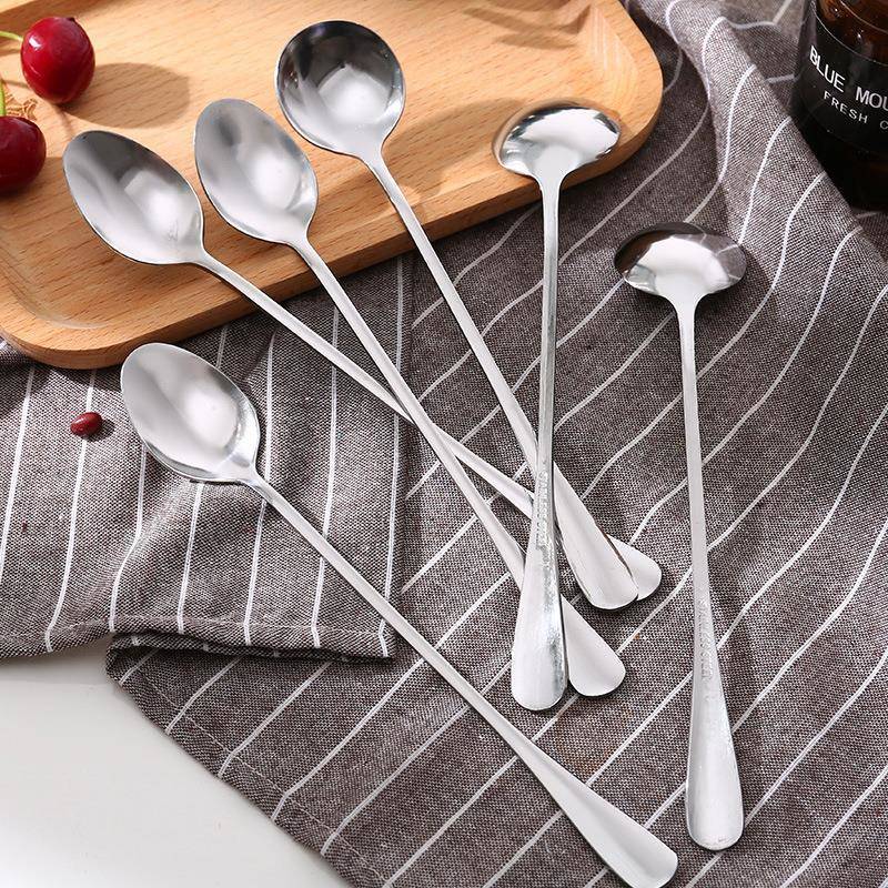 Long handle spoon thickened stainless steel coffee spoon pointed stirring spoon round head spoon spoon ice