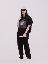 NECY black washed high waist straight slub grain jeans female ins trend hip-hop loose thin pants