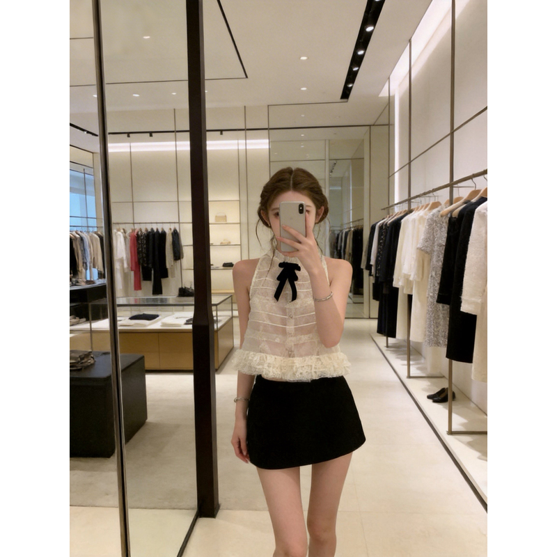 26/Ss Bella Wardrobe Jor*A Multi-Layered Fine Glitter Organza Velvet Bow Sleeveless Top + Skirt for Women