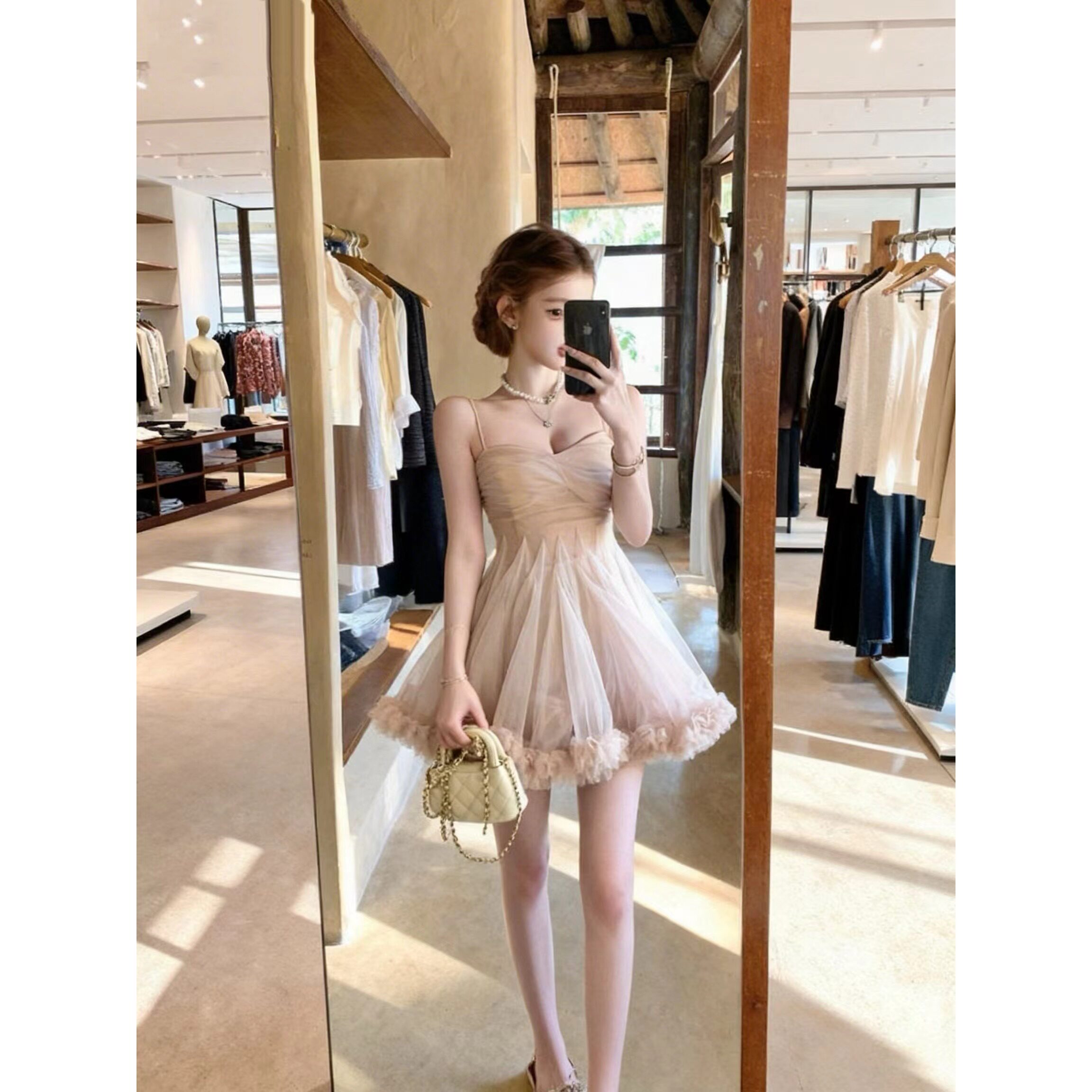 In stock: Dorothy Dance Nude Floral Spaghetti Strap Ballet Tulle Dress/Short Skirt for Women