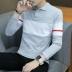 Áo thun nam tay dài mùa thu 2018 áo len nam trẻ trung áo thun dài tay sọc áo ve áo POLO áo sơ mi nam triều hàn áo polo nam đẹp Polo
