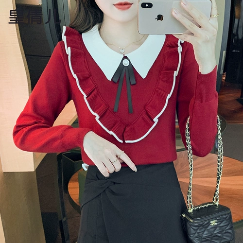 Кукла, демисезонный модный трикотажный удерживающий тепло базовый приятный телу свитер, кукольный воротник, 2025 года, новая коллекция, в западном стиле