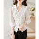 V-neck chiffon shirt women's autumn 2022 new fashion temperament all-match tops waist thin long-sleeved shirts