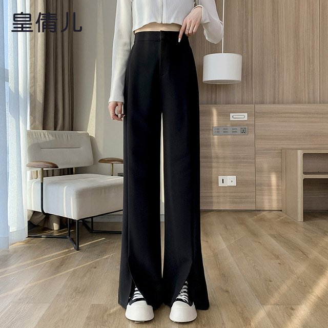 Slit Weave Wide Leg Casual Pants Women's Spring Dress 2022 New Women's High Waist Straight Suit Pants Mopping Pants