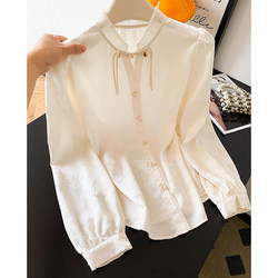 New Chinese-Style Stand-Up Collar Satin Shirt for Women, Autumn 2025 New Model, Elegant and Sophisticated, Versatile and Age-Reducing Women's Shirt