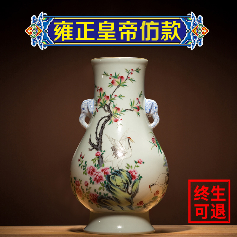 Ning hand - made antique vase seal up with jingdezhen ceramic bottle furnishing articles pastel ears statute of new Chinese style antique porcelain