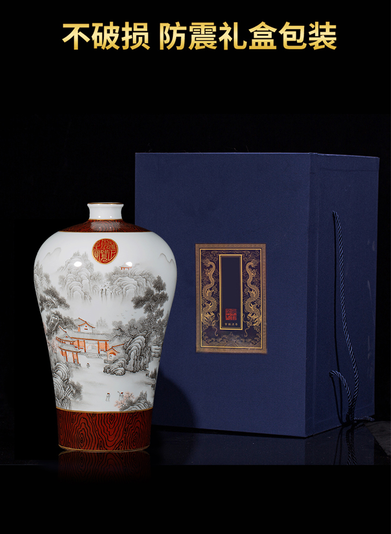 Ning hand - made antique vase seal up with jingdezhen ceramic bottle furnishing articles of sitting room color ink landscape pattern mei bottles of blue and white porcelain