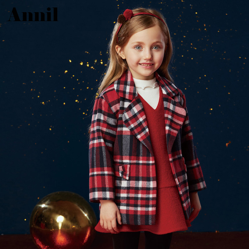 Annai children's clothing girls winter plaid dress coat woolen coat cotton coat XG845604