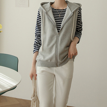 Hooded sweater horse clip cardigan sleeveless jacket thin top 2021 spring and summer new waistband Korean version casual vest