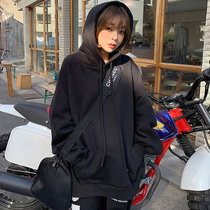 Sweatshirt womens thin loose large size Korean version 2021 spring and autumn new top student medium-long sweater velvet thickened