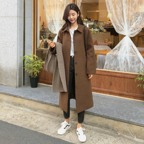 Woolen coat womens long autumn and winter New 2021 Korean version of popular academic style woolen coat thick coat
