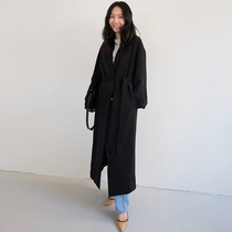 Suit collar windbreaker jacket womens long knee-length 2021 spring and autumn new loose popular Korean version large size lace-up thin