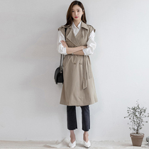 Windbreaker vest womens medium-long sleeveless top jacket 2021 new Korean version lace-up thin waistcoat vest vest