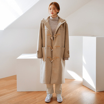 Horn buckle coat womens long 2021 autumn and winter Korean version of popular new woolen coat thickened woolen coat