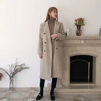 Woolen coat womens long 2021 autumn and winter Korean version of the new college wind woolen coat thick woolen coat