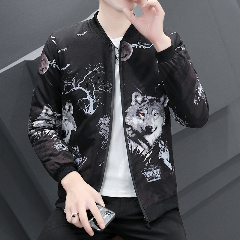 Men's Jacket New Spring and Autumn Baseball Collar Floral Print Casual Top Korean Style Trendy Handsome Jacket Men's Clothing