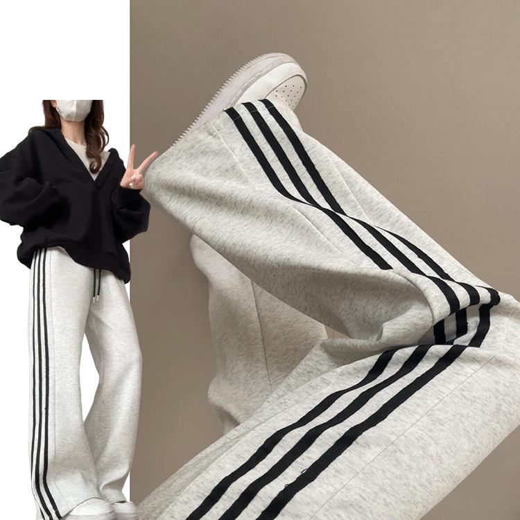 American-Style Lazy Vibe Three-Stripe Wide-Leg Pants for Women, Spring and Autumn 2026 New Sports Casual Jogger Straight-Leg Sweatpants