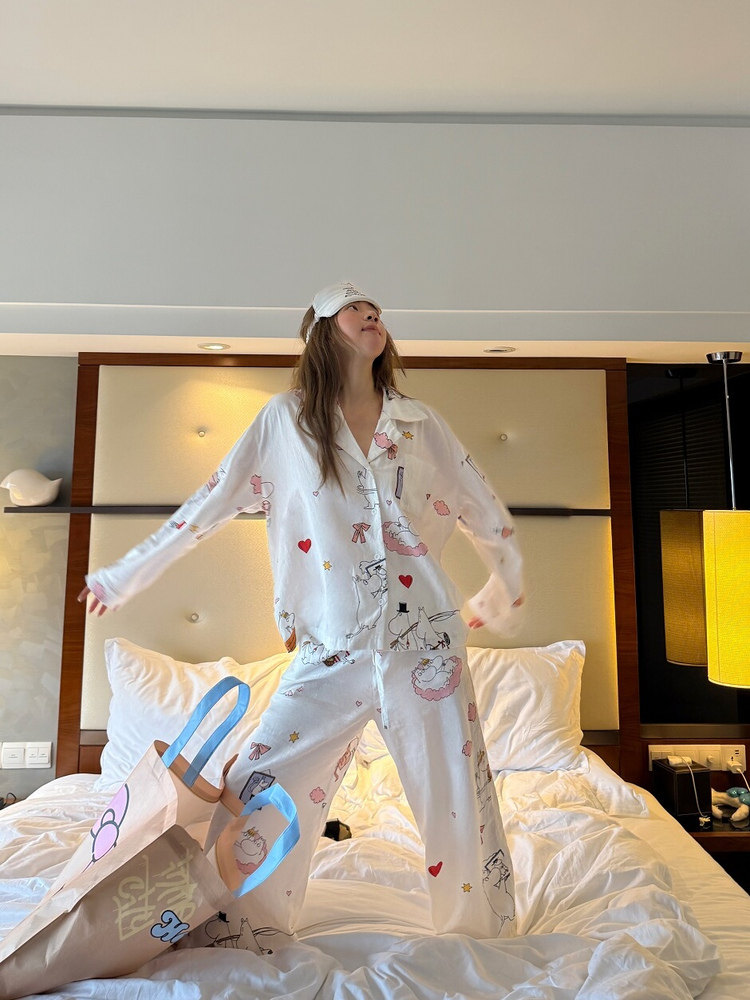 Love Soo Original Design "White Cotton Comic Shirt, Pants, Pajamas, Loungewear Set