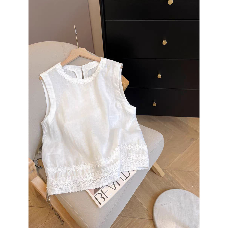 Shenzhen Nanyou High-End Store Withdraws Three-Dimensional Lace Embroidered Vest for Women, Summer Fashion Linen Sleeveless Top Shenzhen Nanyou High-End Store Withdraws Three-Dimensional Lace Embroidered Vest for Women, Summer Fashion Linen Sleeveless Top