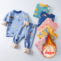 Children Warm Underwear Plus Suede Thickened Suit Boy Girl Autumn Clothes Autumn Pants CUHK Kid Autumn winter hit bottom half high collar