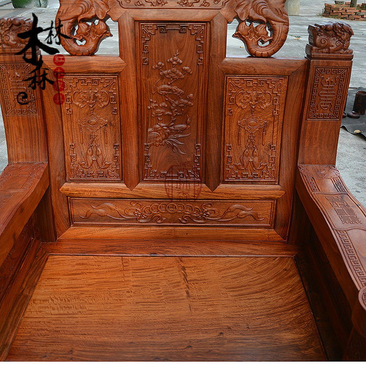 Lớn trái cây gỗ hồng mộc nội thất gỗ gụ sofa gỗ gụ kết hợp phòng khách gỗ hồng mộc Miến sofa sofa gỗ rắn - Bộ đồ nội thất bàn ghế thông minh