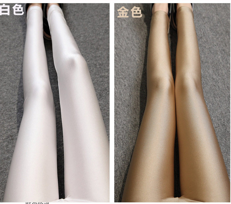 Spring and summer bright noodles ice silk ladies elastic gloss tight nine points leggings wear pearlescent silky bodybuilding pants thin section