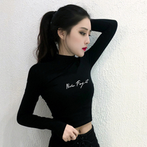 Short jacket women early autumn black long sleeve bottoming shirt tight semi-high collar high waist navel outfit 2021 new