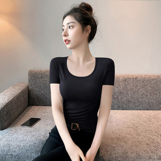 莱赛尔圆领短袖t恤女2026新款夏季修身黑色正肩体恤紧身天丝上衣