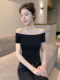 Black Off-Shoulder Short-Sleeve T-Shirt for Women 2026 New Summer Slim-Fit Pure Cotton French Collarbone Off-Shoulder Top