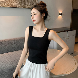 Square-Neck Black Tank Top for Women, 2026 New Style, Pure Cotton, Sleeveless, Base Layer Camisole, No Padding, Racerback, Outerwear Top