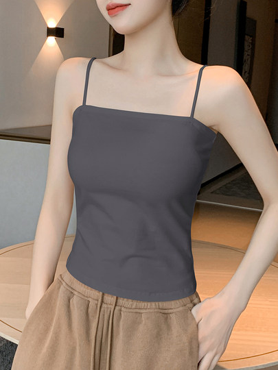 灰色吊带背心女内搭2026新款外穿美背文胸一体纯棉带胸垫打底上衣
