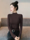 Soft and Cozy Half-High Collar Fleece-Lined Base Shirt for Women, Autumn and Winter 2026 New Style, Coffee Color, Thickened Ribbed Slim-Fit Top