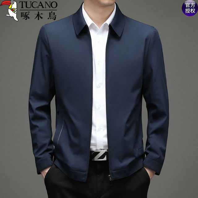 Woodpecker Lapel Jacket ຜູ້ຊາຍພາກຮຽນ spring ແລະດູໃບໄມ້ລົ່ນໃຫມ່ Jacket ທຸລະກິດບາດເຈັບແລະອາຍຸກາງແລະອາຍຸພໍ່ Outerwear ຜູ້ຊາຍ