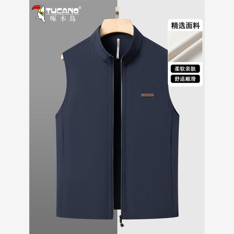 Woodpecker 2025 Spring and Autumn New Men's Stand Collar Vest Casual Dad's Wear Sleeveless Jacket Thin