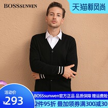 BOSSSUNWEN BOSSSUNWEN mens knitted cardigan Autumn V-neck with wool thin sweater jacket Korean version