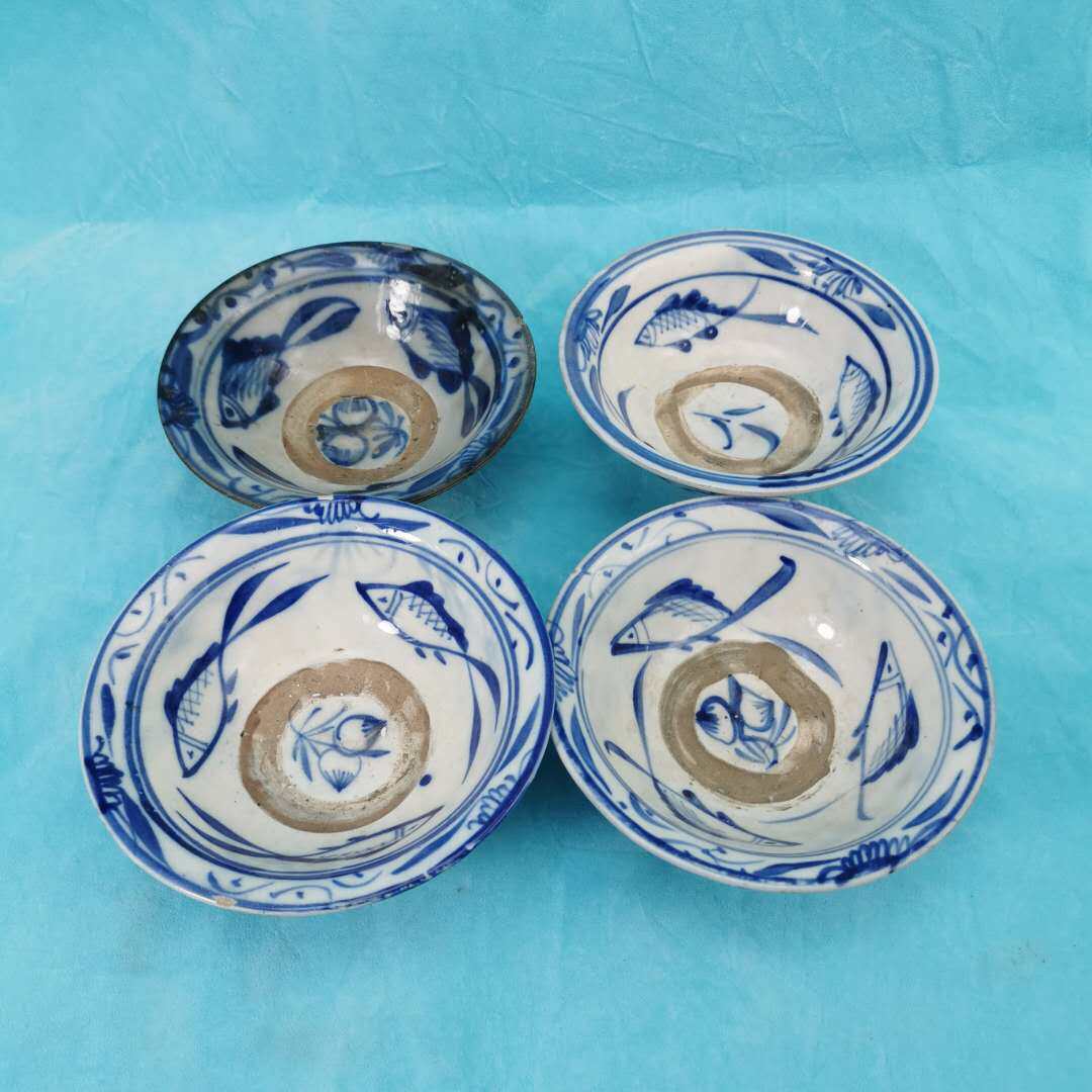 Folk old objects of the Republic of China during the rural blue porcelain bowl old bowl fish bowl farmhouse decoration
