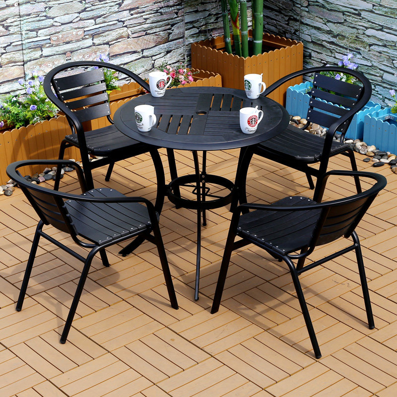 Outdoor tables and chairs courtyard garden combination plastic wood furniture outdoor rattan chairs wrought iron leisure balcony tables and chairs three-to-five-piece set