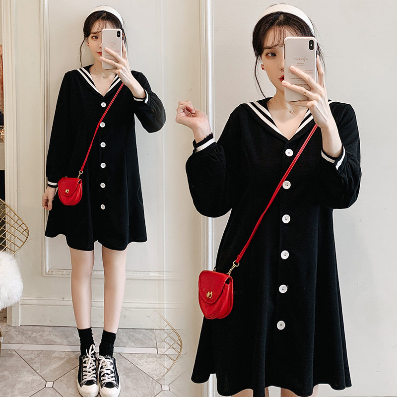 Maternity early autumn fashion set Korean version of knitted dress early autumn style mid-length version of the large size maternity outer top