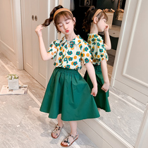 Korean girl skirt set summer dress 2021 new style foreign little girl princess skirt childrens two-piece skirt
