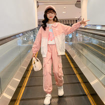 Korean Girls Sports Set 2021 New Childrens Foreign Internet Red Autumn and Winter Fashion Casual Two-Piece