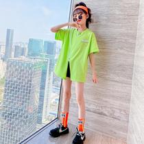 Korean girls zipper shirt T-shirt set 2021 summer new Zhongda Tong Korean version casual cotton short sleeve summer wear