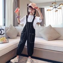 Korean girl cargo overalls set 2022 new summer Korean version of the big boy loose short sleeve two-piece set trend