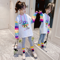 Korean Girls Hooded Sweatshirt Fall Winter 2021 New Childrens Foreign Style Set Big Tong Casual Internet Red Long Sleeve Top