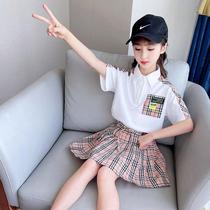Korean girl vintage check set skirt 2021 summer new style foreign girl Zhongda Tong college style skirt